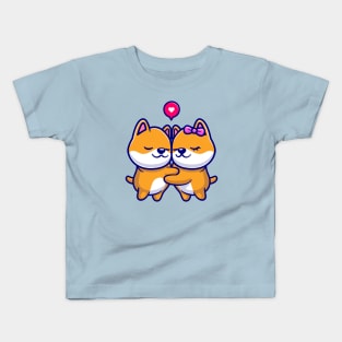 Cute Shiba Inu Couple Hugging Cartoon Kids T-Shirt